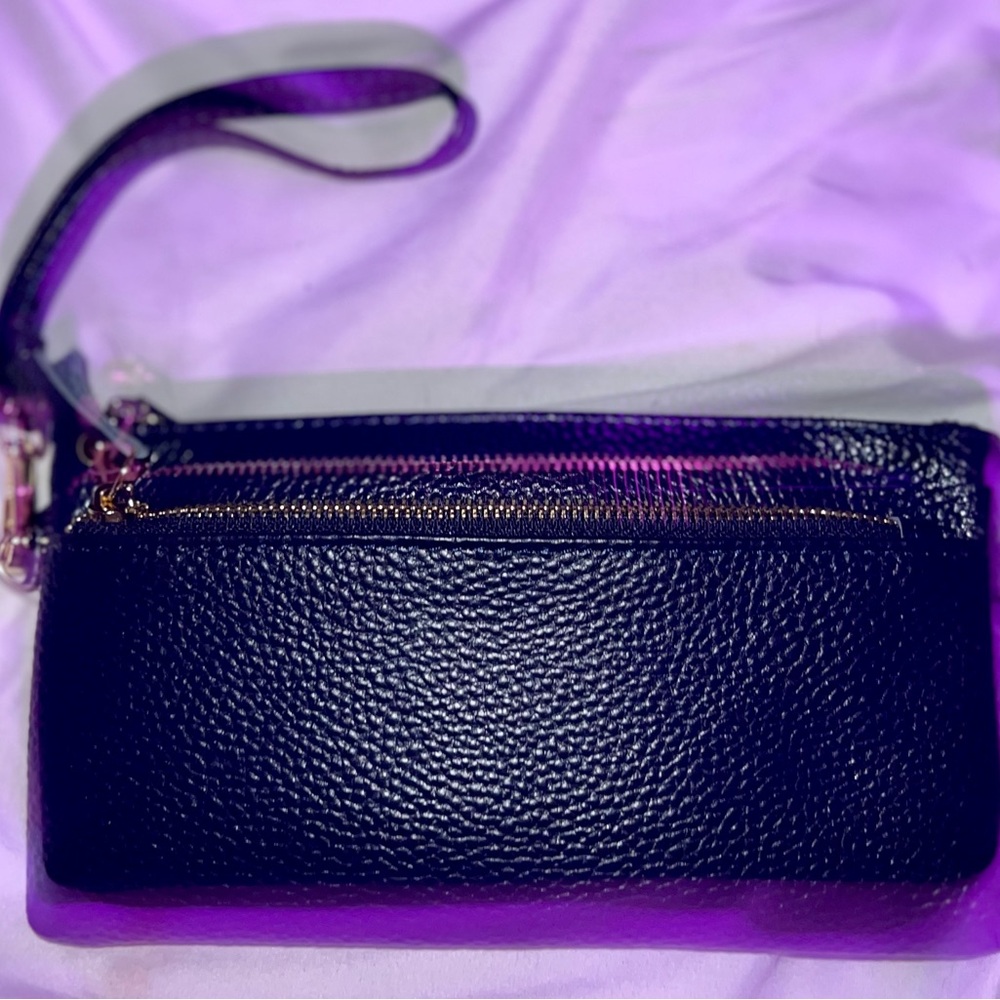 Navy Blue Faux Leather Wristlet - Gently Used